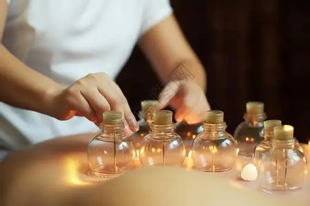 Cupping therapy treatment on a patient's back